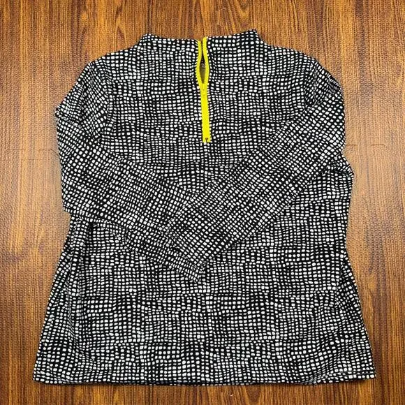 Melloday Womens L Black White Dot 1/4 Zip Top Stretch Blouse Tunic - Picture 2 of 8